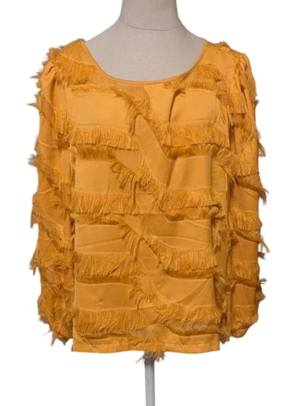 Calligraphie Womens XL Mustard Yellow Fringe Eyelash Textured Long Sleeve Top